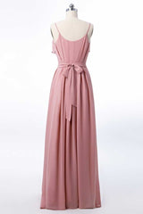 Mauve Pink Chiffon Spaghetti Straps Ruffled A-Line Bridesmaid Dress