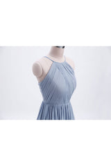 Misty Blue Scoop Chiffon A-line Long Bridesmaid Dress