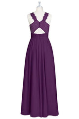 Magenta Chiffon Halter Cutout Back Long Bridesmaid Dress