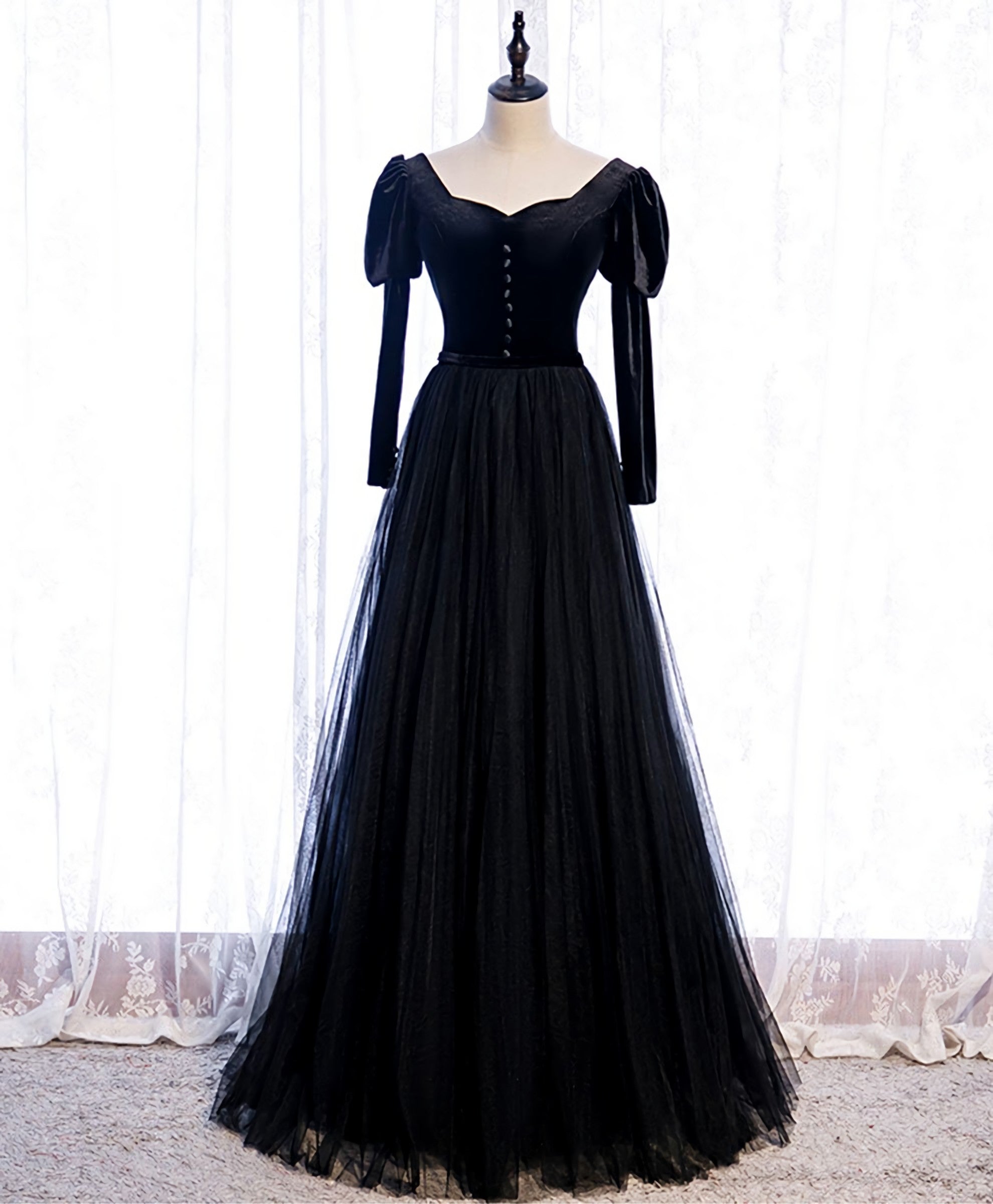 Black Tulle Long Prom Dress, Black Tulle Formal Dress