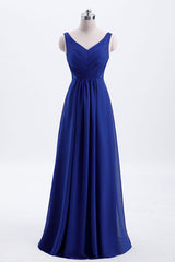 Royal Blue Pleated A-line Chiffon Long Bridesmaid Dress