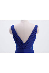 Royal Blue Pleated A-line Chiffon Long Bridesmaid Dress