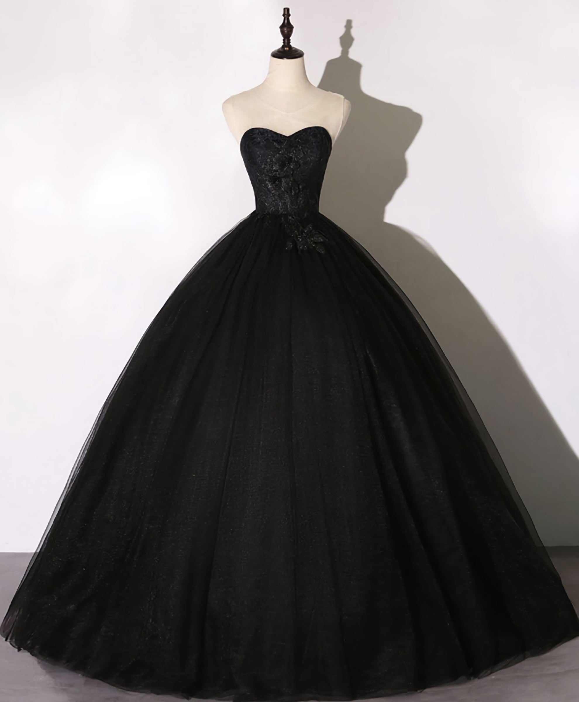 Black Sweetheart Neck Tulle Long Prom Dress, Black Evening Dress