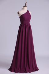 Magenta Chiffon One-Shoulder A-Line Long Bridesmaid Dress