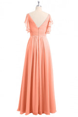 Rust Orange Cold-Shoulder A-Line Long Bridesmaid Dress