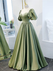 Simple Green Satin Long Prom Dress, Green Evening Dress