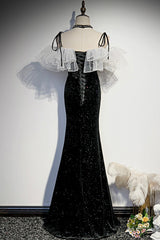 Black Velvet Long Prom Dresses, Mermaid Evening Dresses