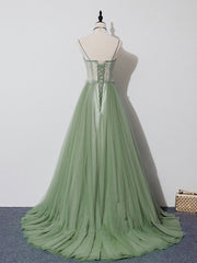 Green Tulle Lace Long Prom Dress, Green Tulle Evening Dress, 3