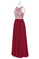 Red Print Sleeveless A-Line Long Bridesmaid Dress