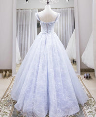 Light Blue Tulle Lace Long Prom Dress, Blue Evening Dress