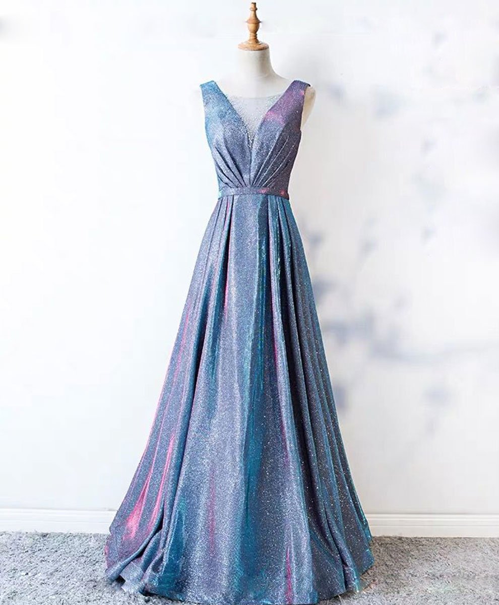 Unique Blue Sequin Long Prom Dress, Blue Formal Dress