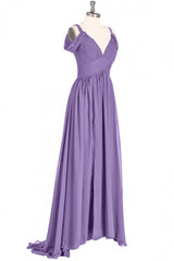 Lavender Cold-Shoulder Banded Waist Long Bridesmaid Dress