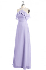 Lavender Halter Ruffled A-Line Long Bridesmaid Dress