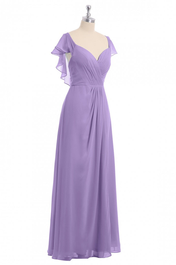 Lavender Sweetheart Ruffled A-Line Long Bridesmaid Dress