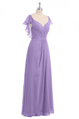 Lavender Sweetheart Ruffled A-Line Long Bridesmaid Dress