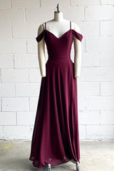 Muaberry Off-the-Shoulder Spaghetit Straps Chiffon Long Bridesmaid Dress