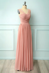 A-line Blush Pink Bridesmaid Dress with Lace Top