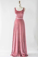 Simple Boat Neck Velvet Long Bridesmaid Dress