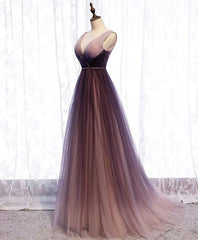 Simple V Neck Tulle Long Prom Dress, Tulle Evening Dress