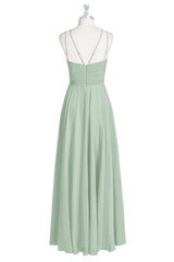 Sage Green Chiffon Halter A-Line Long Bridesmaid Dress