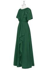 Hunter Green Chiffon Ruffled Long Bridesmaid Dress