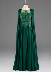 Dark Green A-Line Lace Appliques Chiffon Prom Dress