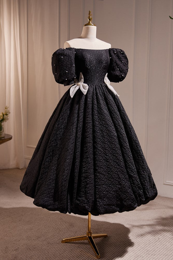 Elegant Black A-Line Off Shoulder Prom Dress with Beads