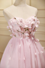 Cute Pink Strapless Sweetheart Appliques Tulle Short Homecoming Dresses