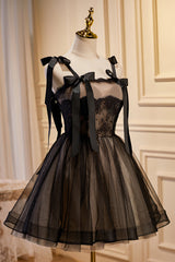 Cute Black Sleeveless A Line Tulle Short Homecoming Dresses