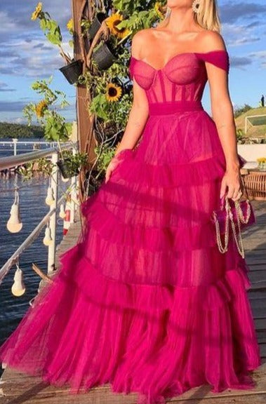 Formal Evening Dresses Off the Shoulder Chic A Line Long Prom Dresses