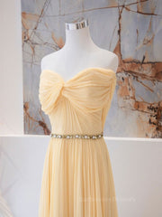 A-Line Chiffon Long Prom Dresses, Sweetheart Neck Chiffon Formal Dress