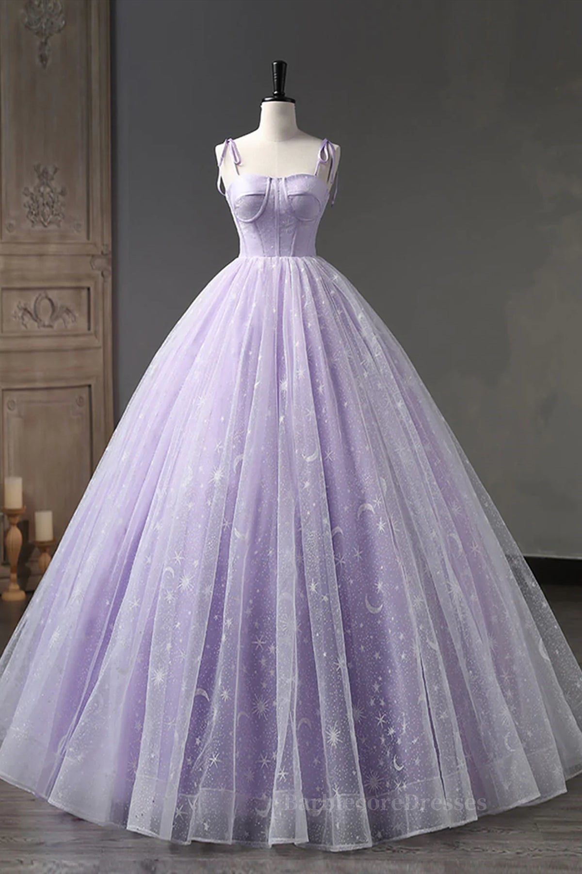 A Line Lilac Tulle Long Prom Dresses, Lilac Long Formal Evening Dresses