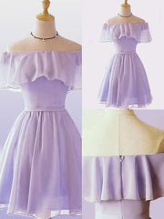 A-line Off-the-Shoulder Ruffles Short/Mini Chiffon Dress