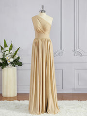 A-Line/Princess One-Shoulder Floor-Length Jersey Bridesmaid Dresses with Leg Slit