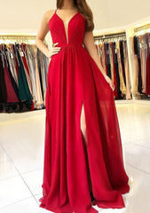 A Line Princess Scalloped Neck Sleeveless Long Floor Length Chiffon Prom Dress With Split