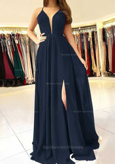 A Line Princess Scalloped Neck Sleeveless Long Floor Length Chiffon Prom Dress With Split