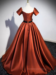 A-Line Satin Orange Long Prom Dresses, Orange Formal Evening Dresses