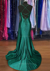 A Line Sweetheart Spaghetti Straps Sweep Train Silk Like Satin Ruched Prom Dress