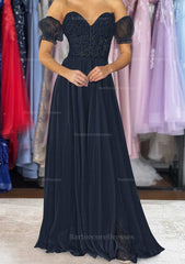 A Line Sweetheart Strapless Long Floor Length Chiffon Prom Dress With Detachable Balloon Sleeves