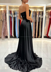 A Line Sweetheart Strapless Sweep Train Charmeuse Prom Dress With Pleated Split