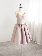 A-Line V  Neck Pink Short Prom Dress, Pink Homecoming Dresses