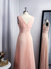 A-line V-neck Ruffles Floor-Length Chiffon Dress