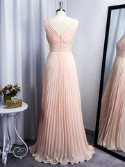 A-line V-neck Ruffles Floor-Length Chiffon Dress