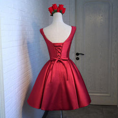 Adorable Cute Wine Red Satin Short Prom Dress , New Party Dress