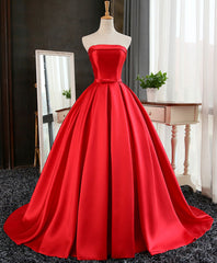 Aline Burgundy Satin Long Prom Gown,  Evening Dress