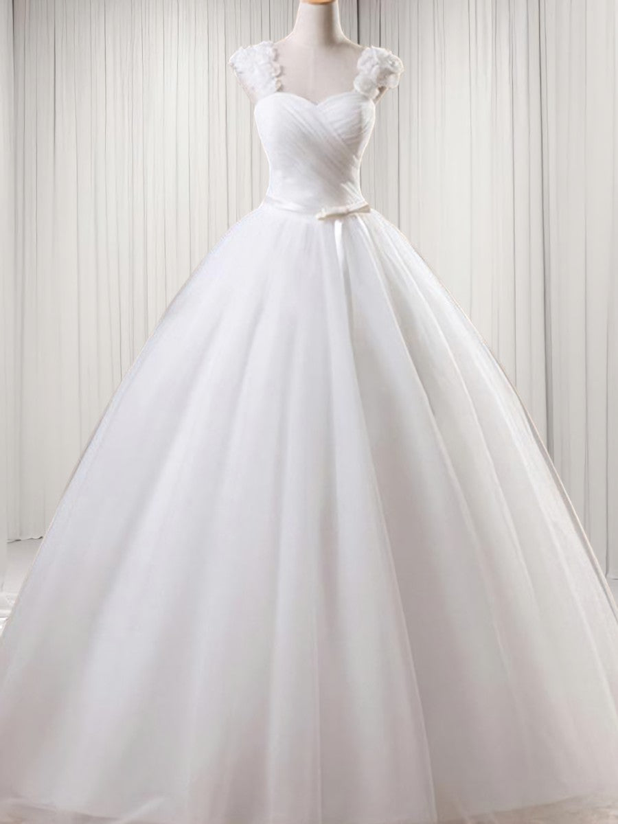 Ball-Gown Square Ruffles Floor-Length Tulle Wedding Dress