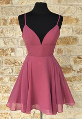 Cute V-Neck Chiffon Short Prom Dresses, A-Line Evening Dresses