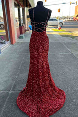 Beaded Straps Burgundy Sequins Mermaid Long Prom Dress,Evening Dresses Elegant