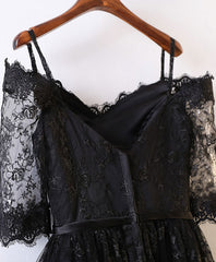 Black High Low Lace Prom Dress, Black Homecoming Dress