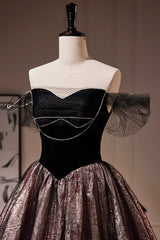 Black Satin Tulle Long Prom Dress, A-Line Off Shoulder Evening Dress Formal Dress